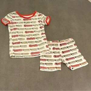 Kickee Pants White Pajama 2pc Set short sleeve shorts train baby toddler boys 2T